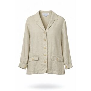 Saks Fifth Ave Real Clothes Linen Blazer Jacket Womens XL Beige Coastal VTG